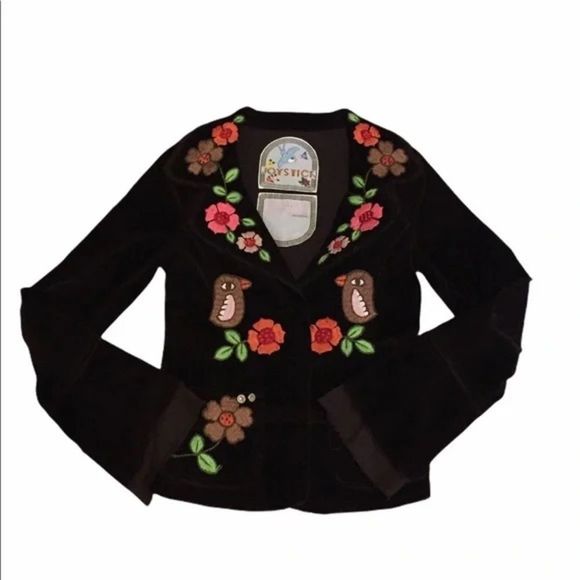 joystick Jackets & Blazers - Joystick Johnny Was women’s blazer brown corduroy embroidered flowers bird